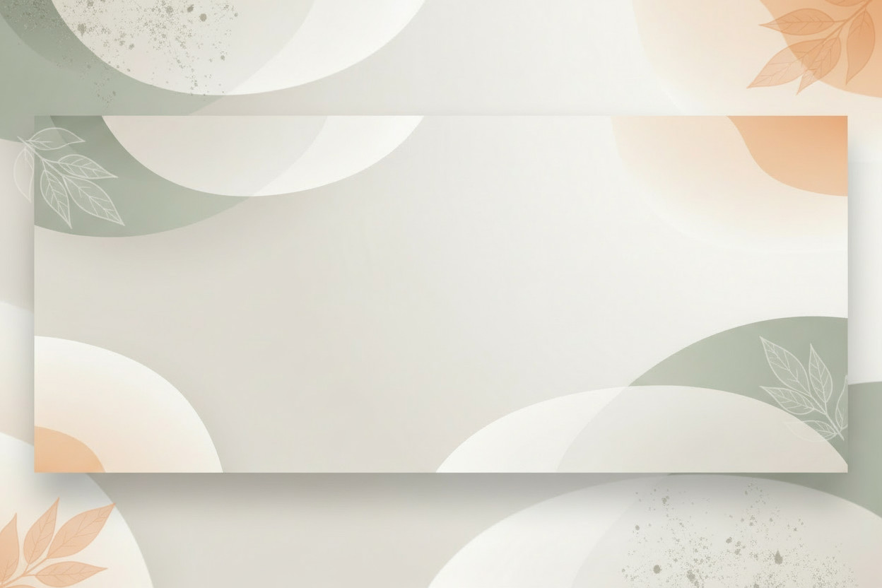 Modern minimalist wellness store background. Light beige, cream, ivory tones with soft green accents. Professional, clean, trustworthy. Health and wellness vibe. High quality, premium feel. Abstract shapes, soft gradients. 1920x1080px.
