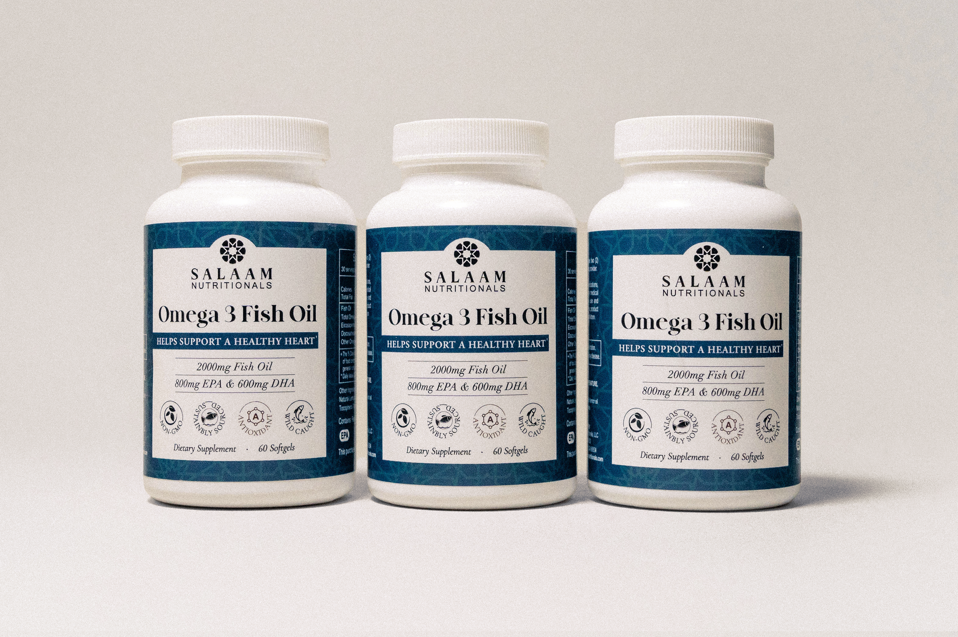Halal Fish Oil 2000mg Omega-3 Soft Gels with EPA & DHA - 60 Count | Salaam Nutritionals